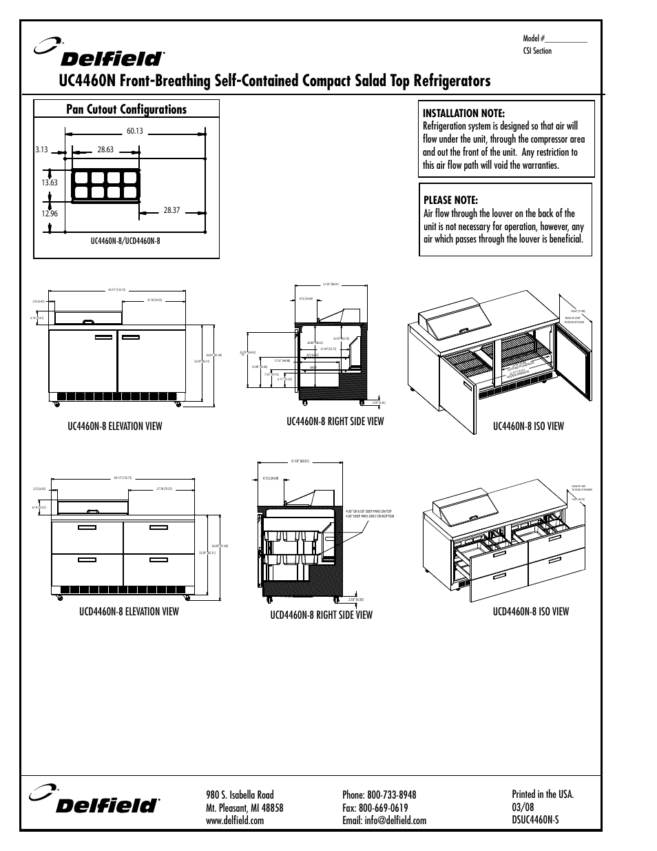 Pan cutout configurations | Delfield UCD4460N-8 User Manual | Page 2 / 4