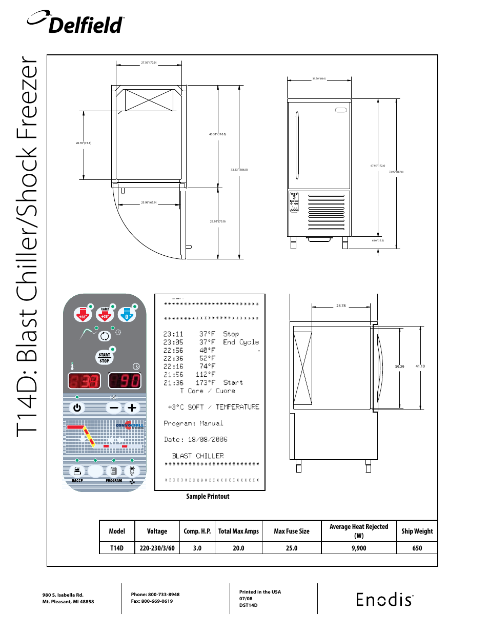 T1 4d : b la st c hi lle r/ sh oc k fr ee ze r, Delfield | Delfield T14D User Manual | Page 2 / 2