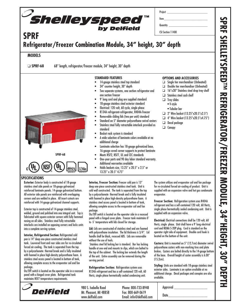 Delfield Shelleyspeed SPRF User Manual | 2 pages
