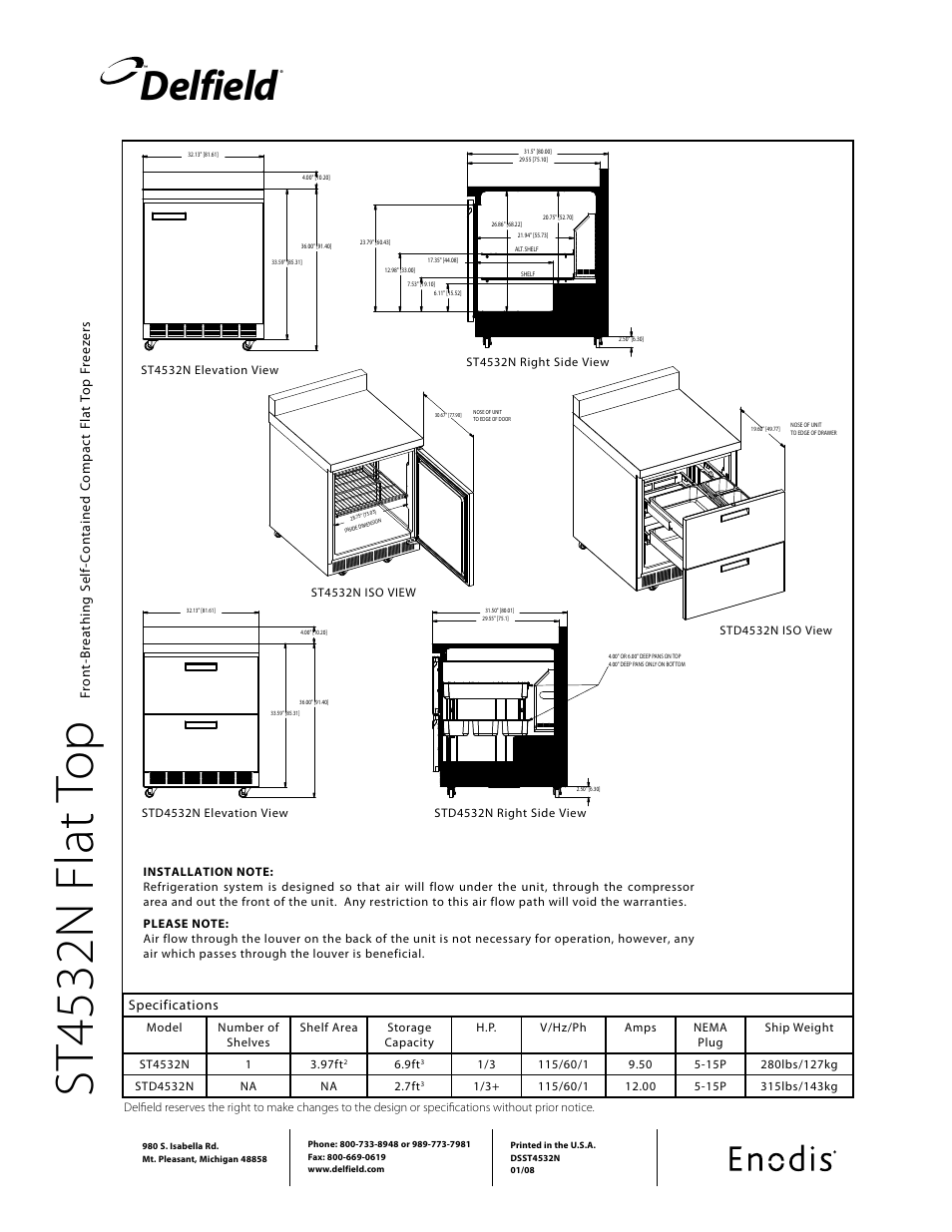 St 45 32 n f la t t op, Delfield | Delfield STD4532N User Manual | Page 2 / 2