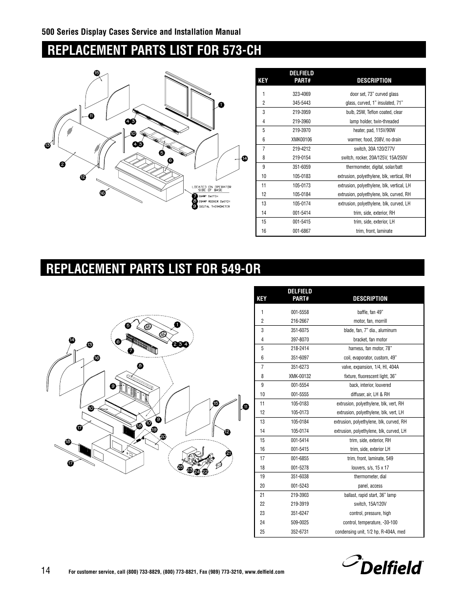 Replacement parts list for 573-ch, Replacement parts list for 549-or | Delfield 500 User Manual | Page 14 / 24