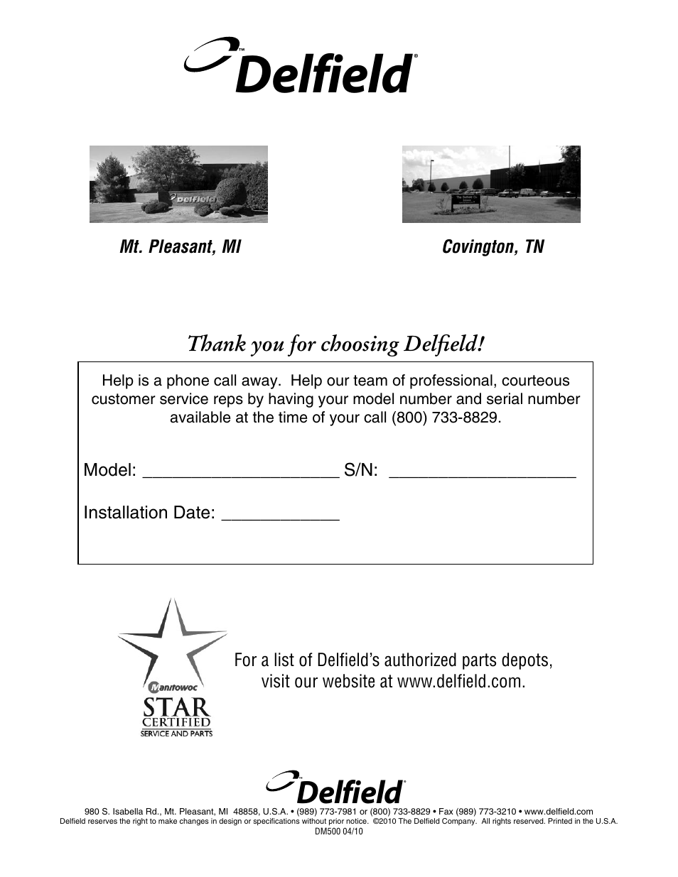 Delfield | Delfield 500 User Manual | Page 24 / 24