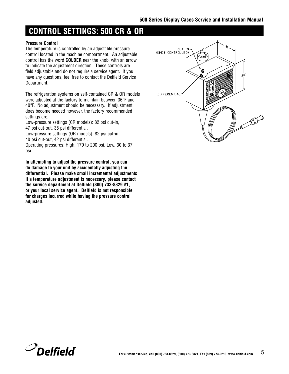 Control settings: 500 cr & or | Delfield 500 User Manual | Page 5 / 24