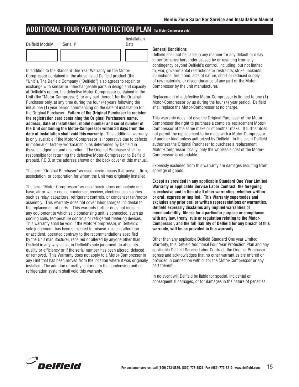Additional four year protection plan | Delfield Nordic Zone Cold Food Bars User Manual | Page 15 / 17