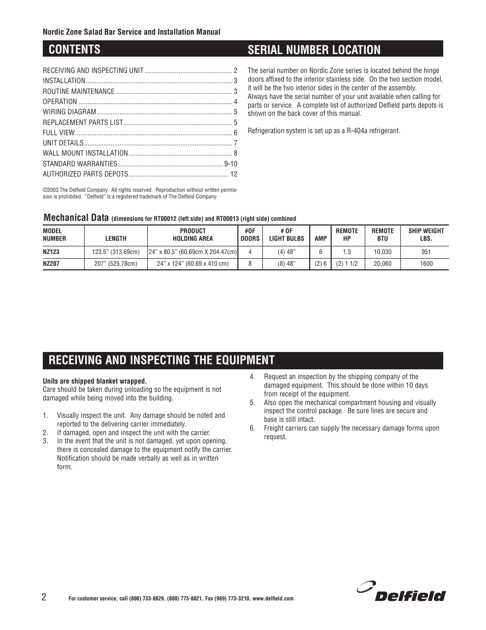 Mechanical data | Delfield Nordic Zone Cold Food Bars User Manual | Page 2 / 17