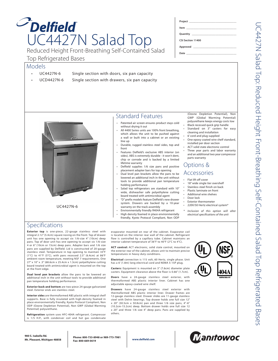 Delfield UCD4427N-6 User Manual | 2 pages