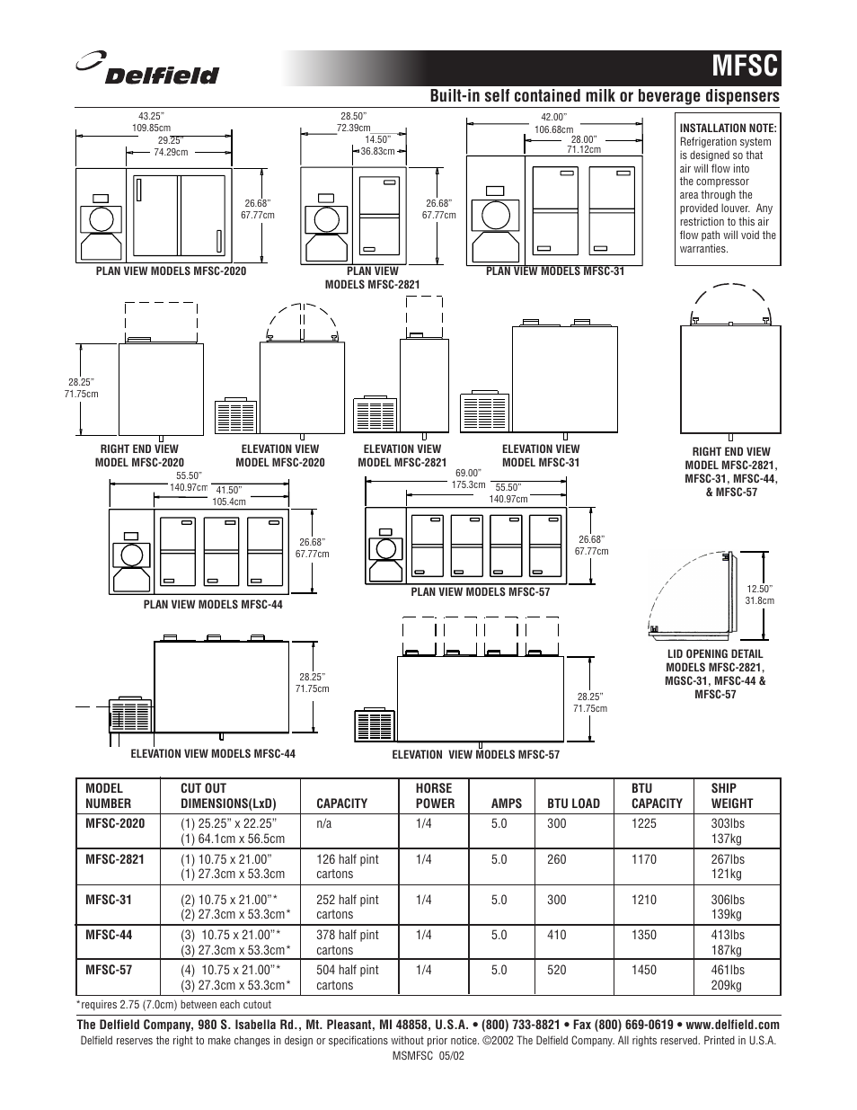 Mfsc | Delfield Model MFSC-31 User Manual | Page 2 / 2