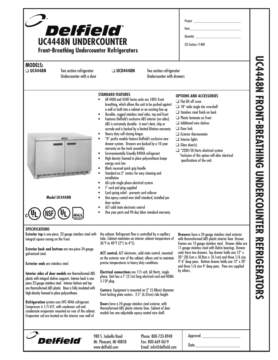 Delfield UCD4448N User Manual | 2 pages