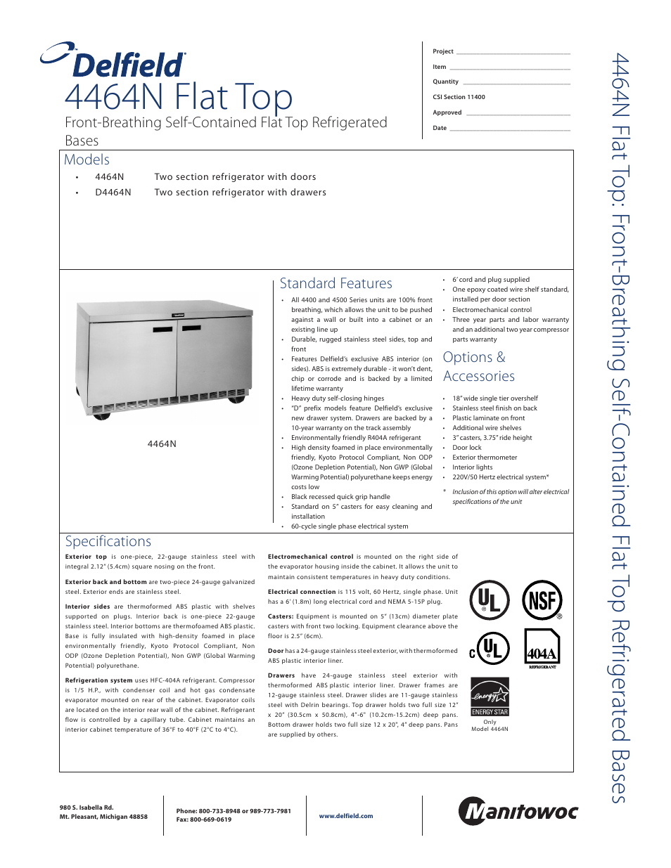 Delfield 4464N User Manual | 2 pages