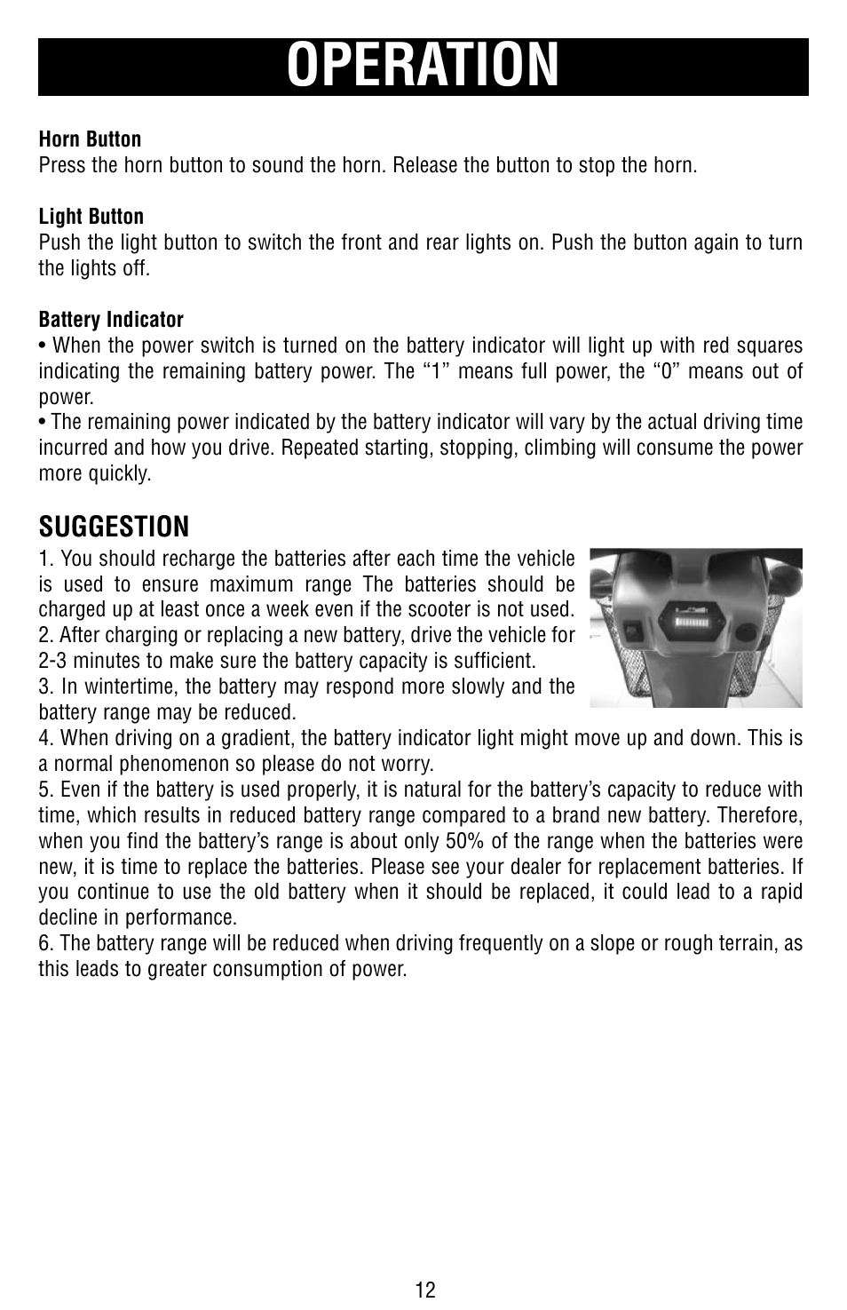 Operation | Drive Medical Design Odyssey Mobility Scooter User Manual | Page 12 / 31