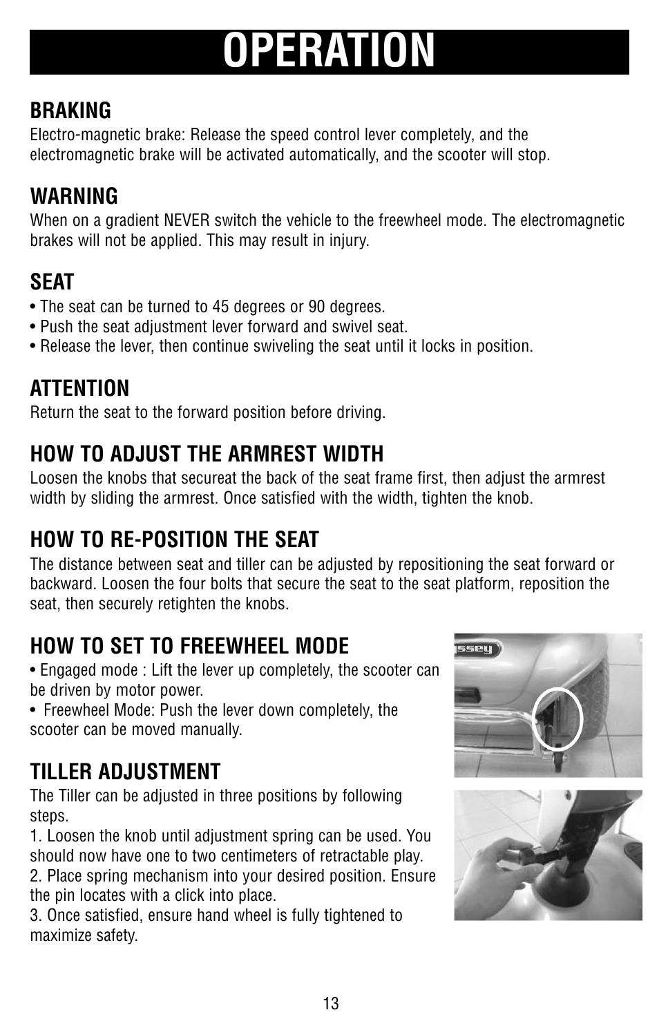 Operation | Drive Medical Design Odyssey Mobility Scooter User Manual | Page 13 / 31