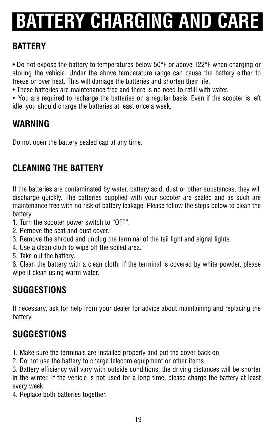 Battery charging and care | Drive Medical Design Odyssey Mobility Scooter User Manual | Page 19 / 31