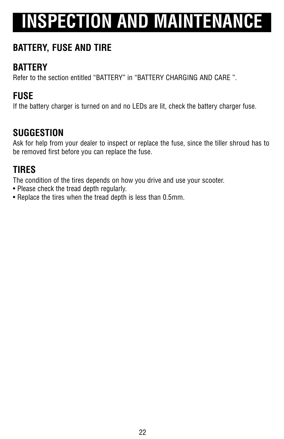 Inspection and maintenance | Drive Medical Design Odyssey Mobility Scooter User Manual | Page 22 / 31