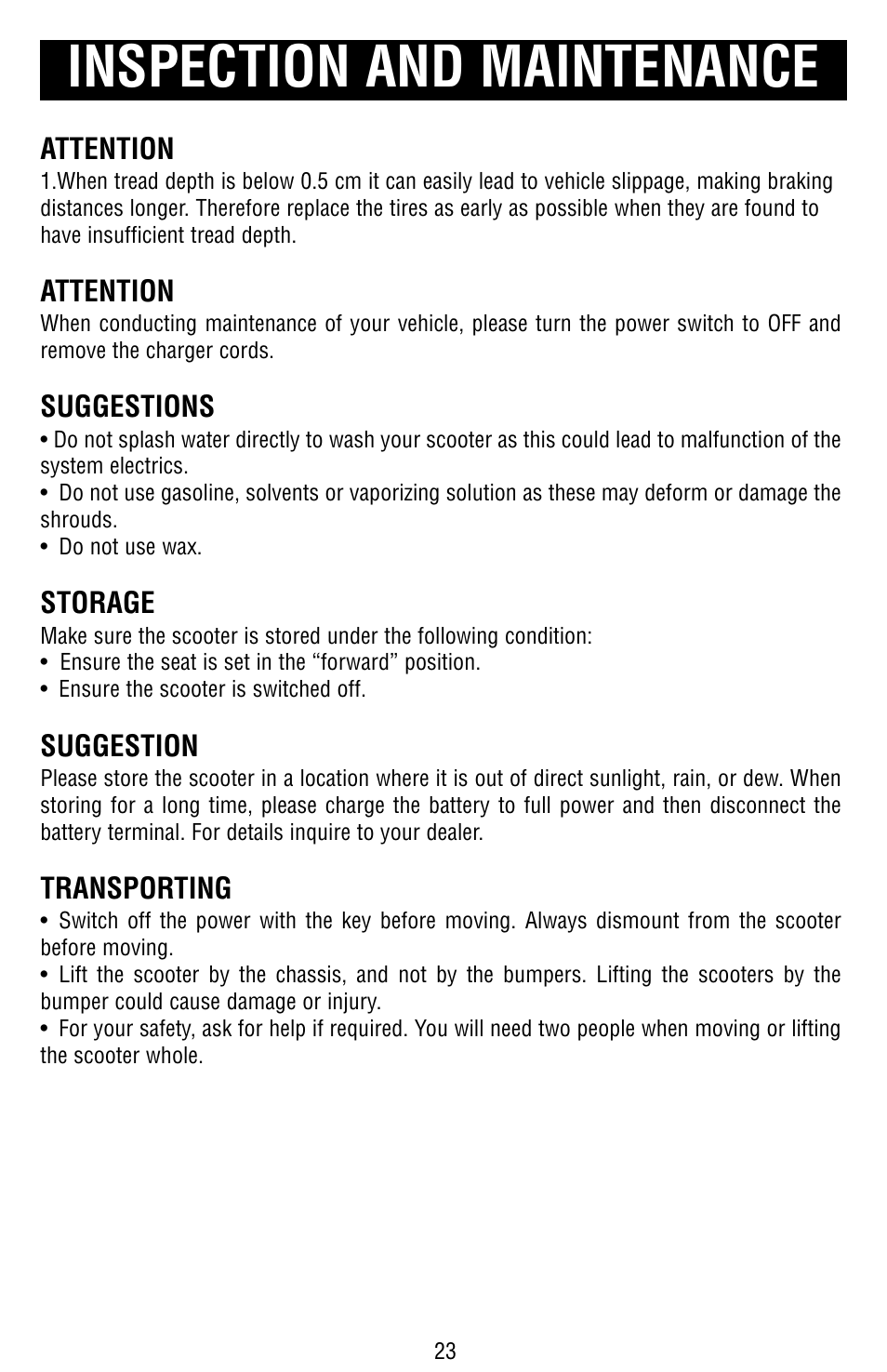 Inspection and maintenance | Drive Medical Design Odyssey Mobility Scooter User Manual | Page 23 / 31