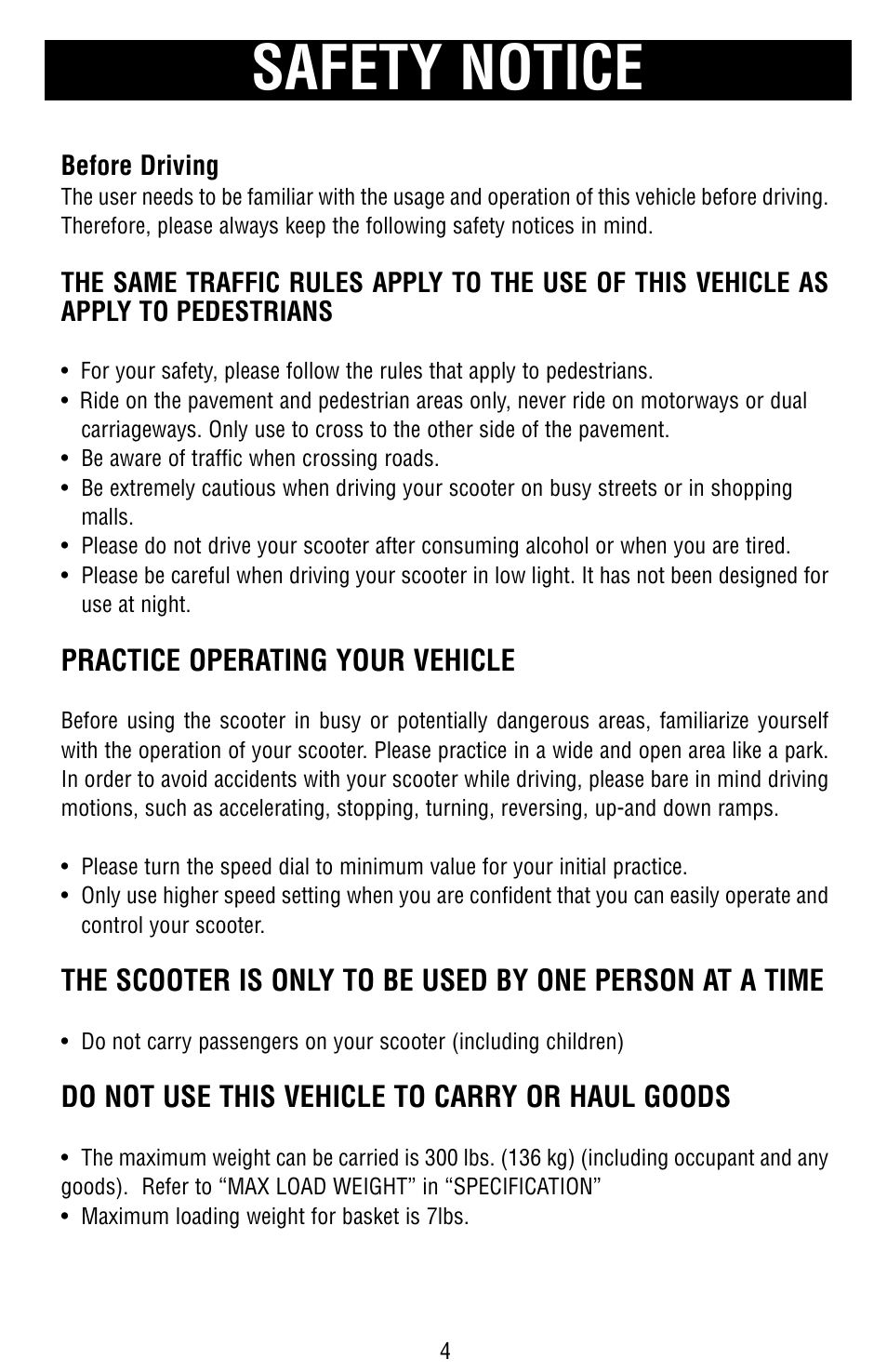 Safety notice | Drive Medical Design Odyssey Mobility Scooter User Manual | Page 4 / 31