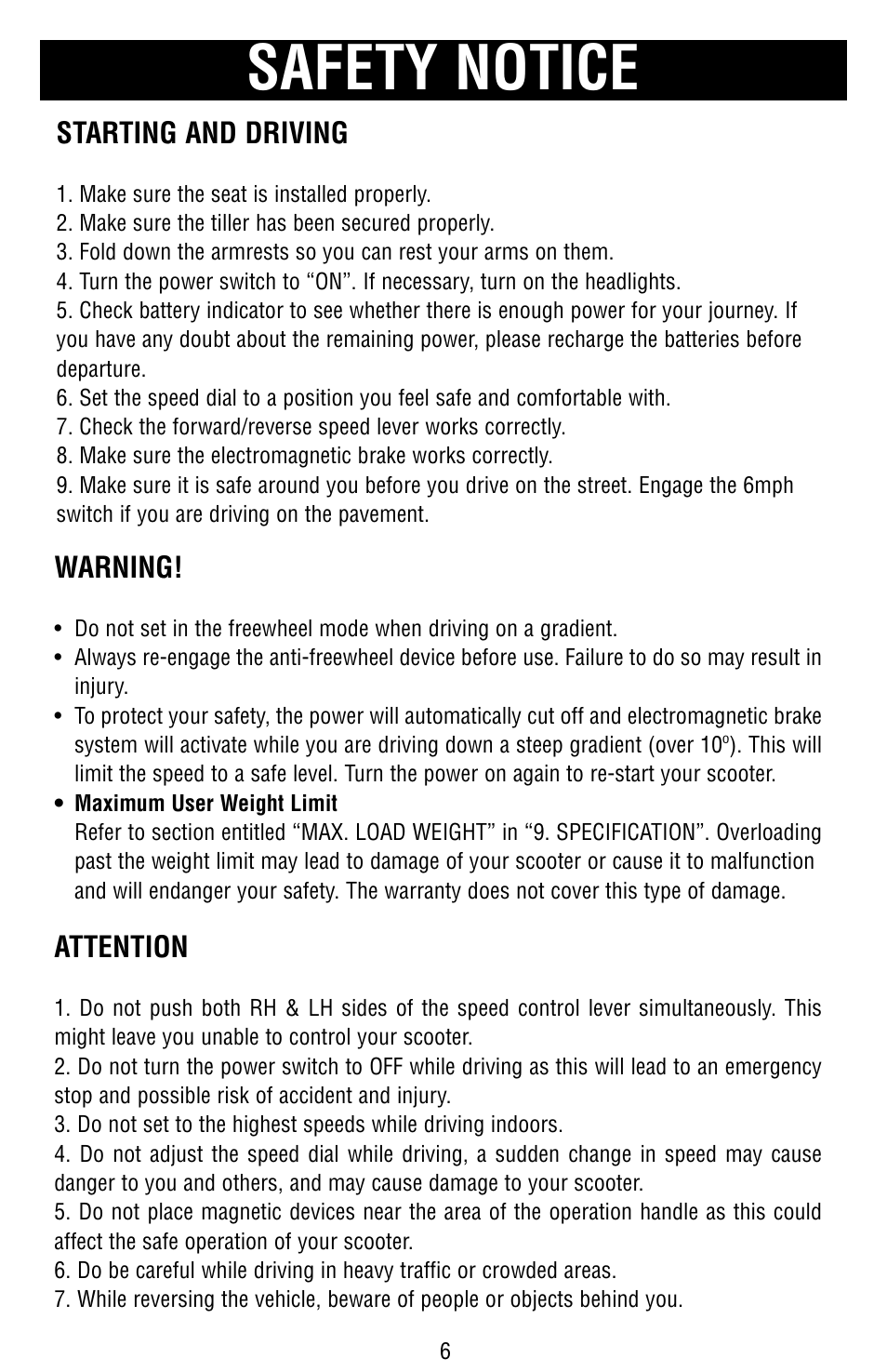 Safety notice | Drive Medical Design Odyssey Mobility Scooter User Manual | Page 6 / 31