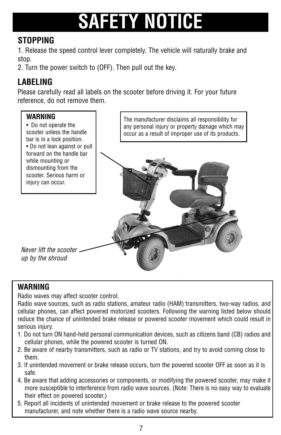 Safety notice | Drive Medical Design Odyssey Mobility Scooter User Manual | Page 7 / 31