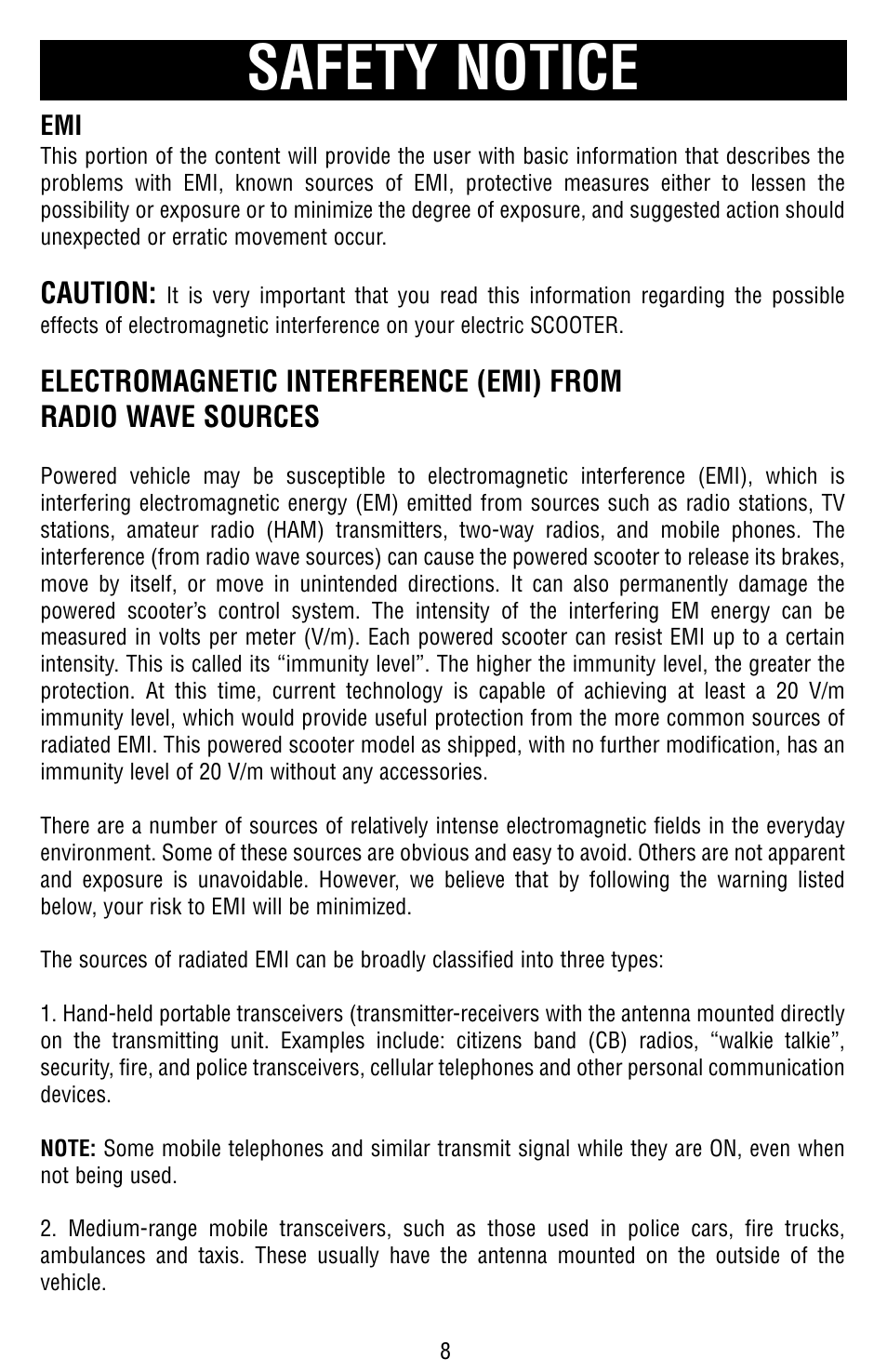 Safety notice | Drive Medical Design Odyssey Mobility Scooter User Manual | Page 8 / 31