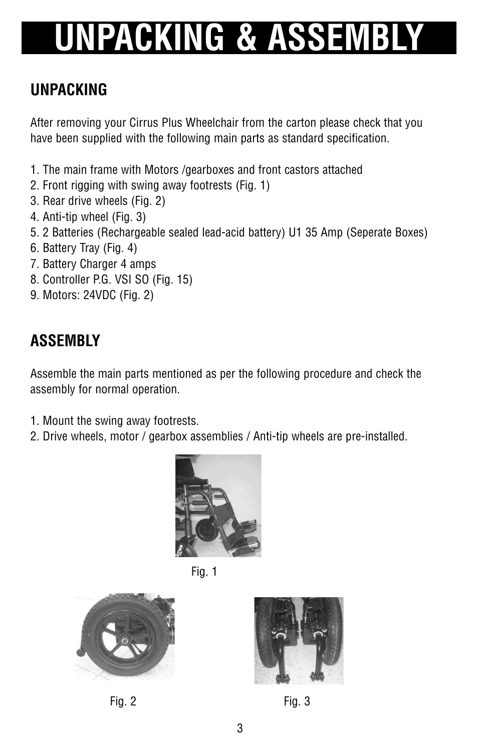 Unpacking & assembly | Drive Medical Design Cirrus Plus Power Wheelchair User Manual | Page 4 / 25