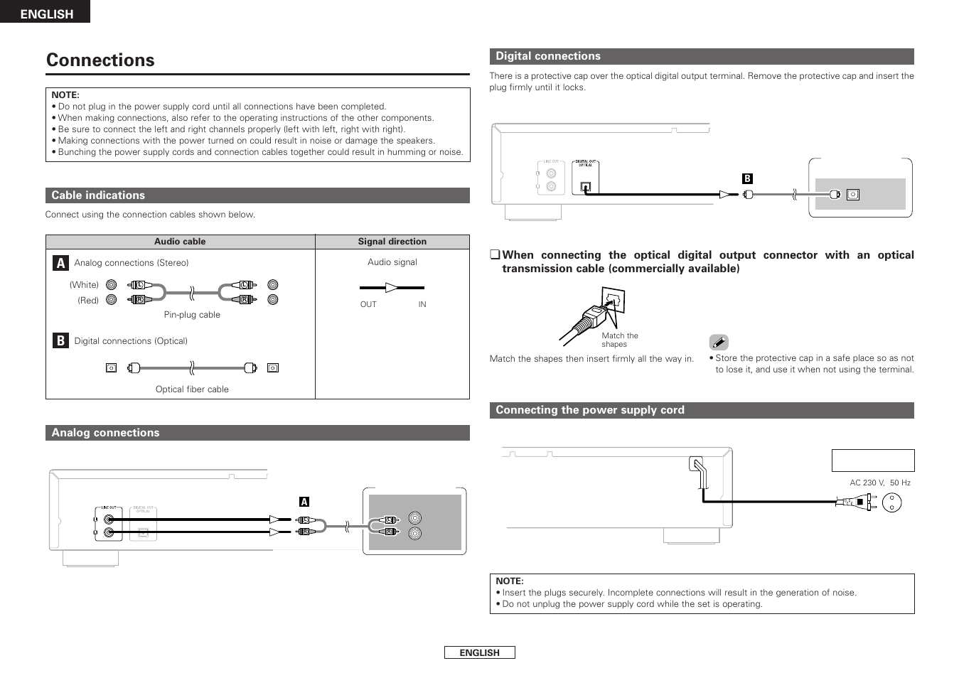 Connections, English | Denon DCD-500AE User Manual | Page 10 / 15