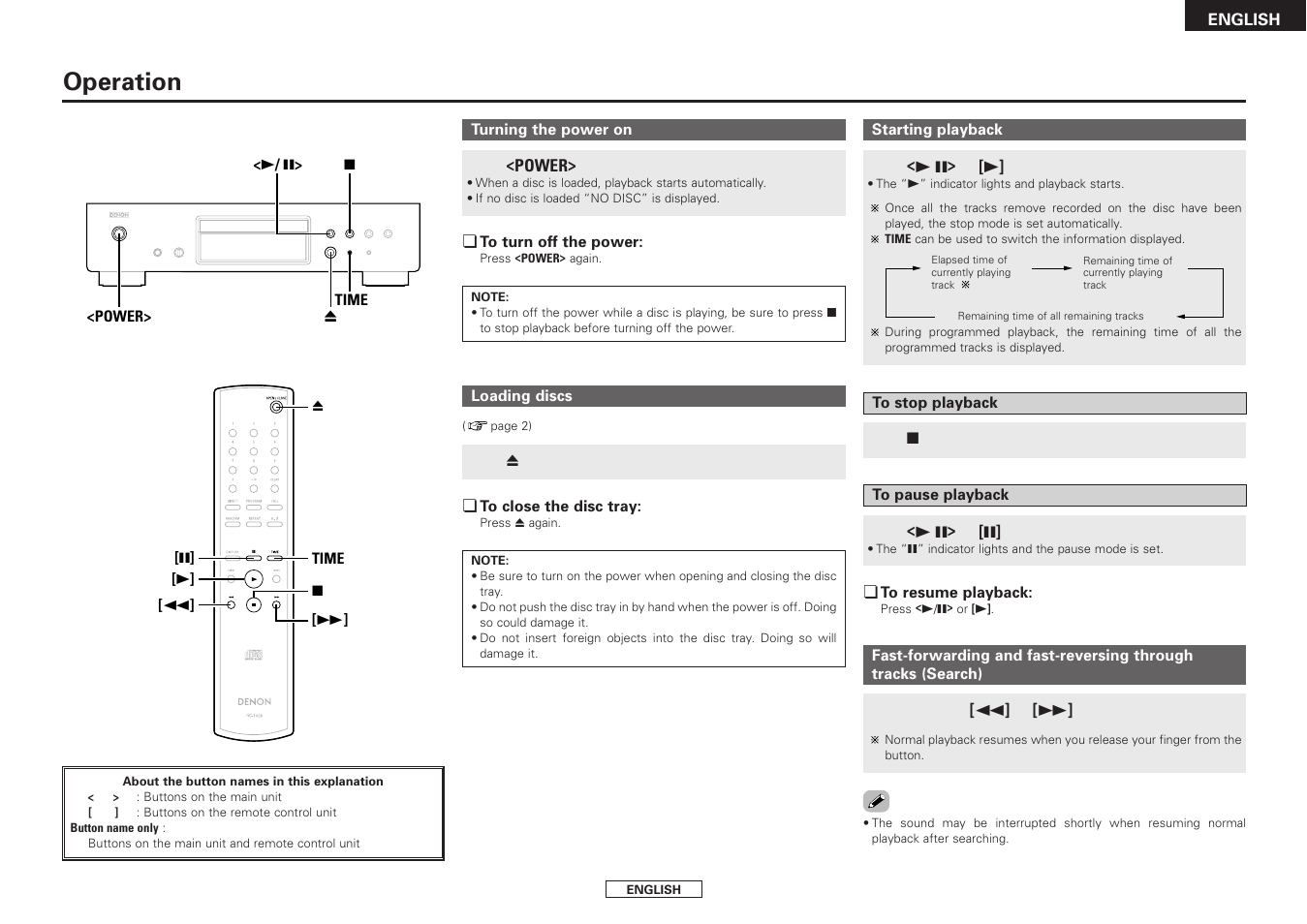 Operation | Denon DCD-500AE User Manual | Page 11 / 15