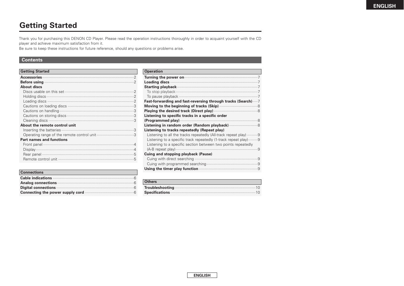 Getting started | Denon DCD-500AE User Manual | Page 5 / 15