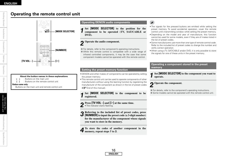 Operating the remote control unit | Denon DHT-FS3 User Manual | Page 20 / 28