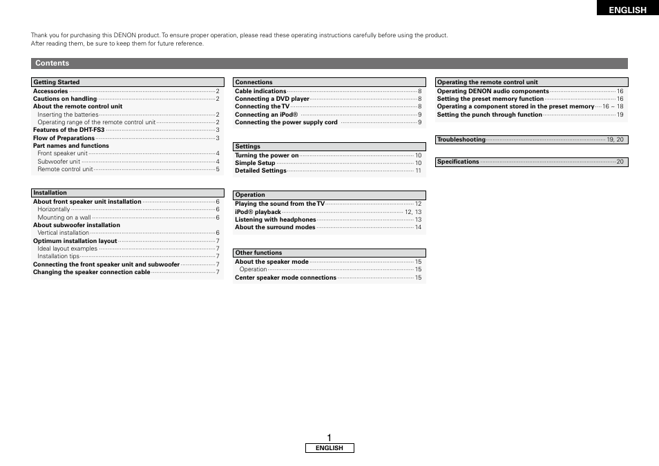 Denon DHT-FS3 User Manual | Page 5 / 28