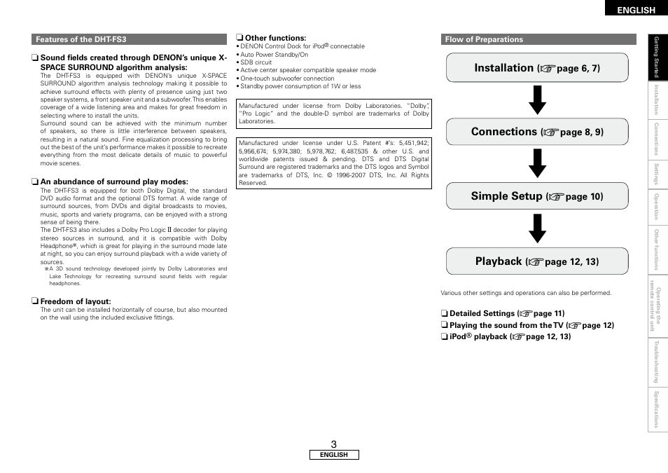 Playback, Simple setup, Connections | Installation | Denon DHT-FS3 User Manual | Page 7 / 28