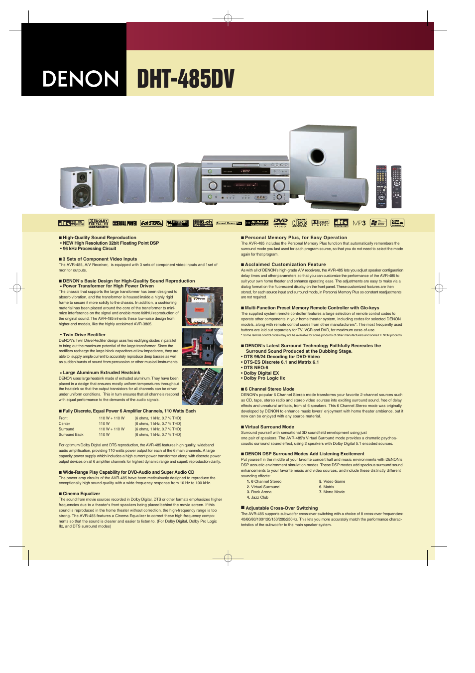 Denon DHT-485DV User Manual | 2 pages