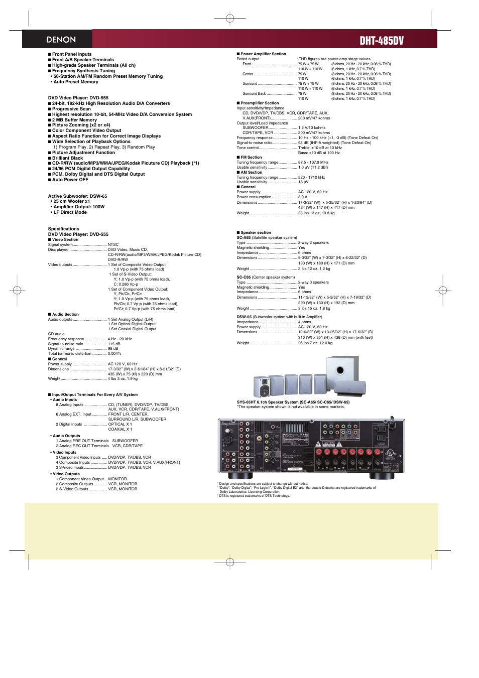 Dht-485dv | Denon DHT-485DV User Manual | Page 2 / 2