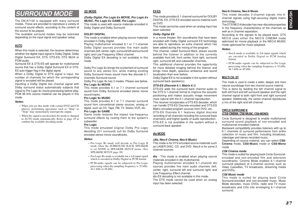 Surround mode | Denon DN-A7100 User Manual | Page 31 / 48