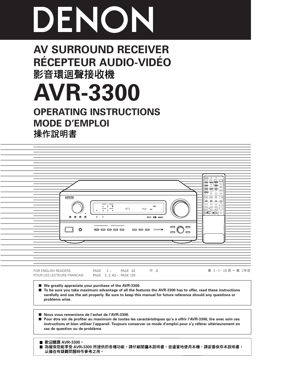 Denon AVR-3300 User Manual | 62 pages