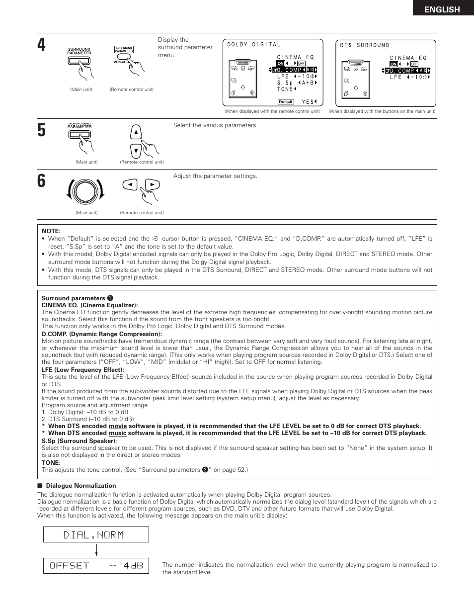 Dial.norm offset - 4db | Denon AVR-3300 User Manual | Page 47 / 62