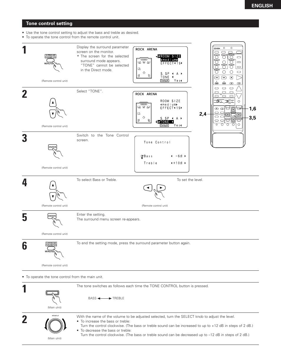 English tone control setting, Select “tone, Switch to the tone control screen | Denon AVR-3300 User Manual | Page 51 / 62