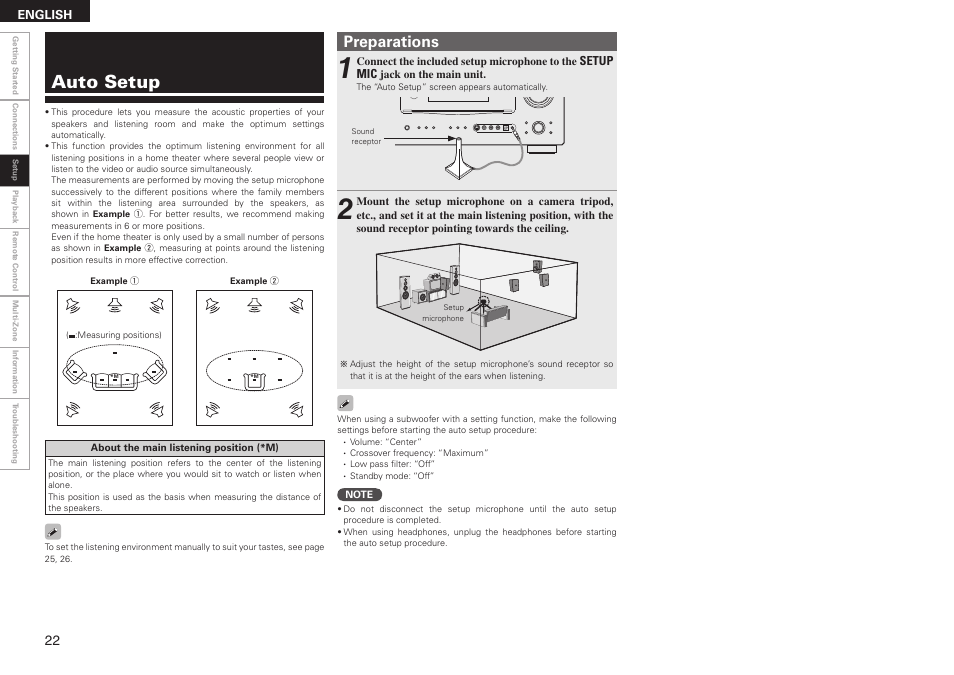 Auto setup, Preparations | Denon AVR-2308 User Manual | Page 26 / 80