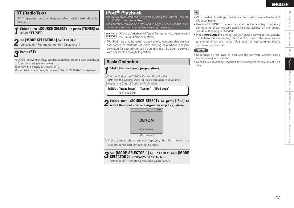 Ipod® playback | Denon AVR-2308 User Manual | Page 51 / 80