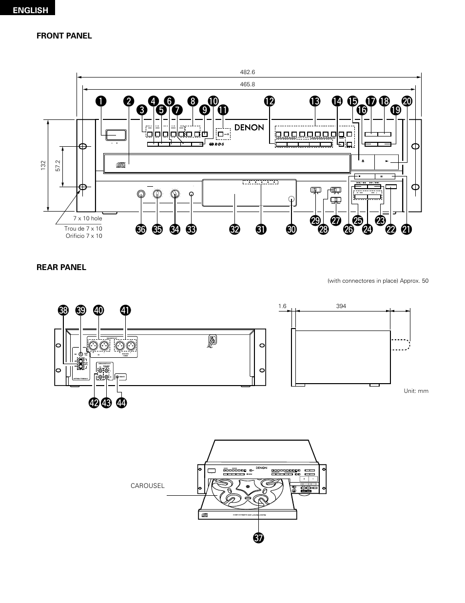 English español front panel rear panel | Denon DN-H800 User Manual | Page 4 / 24