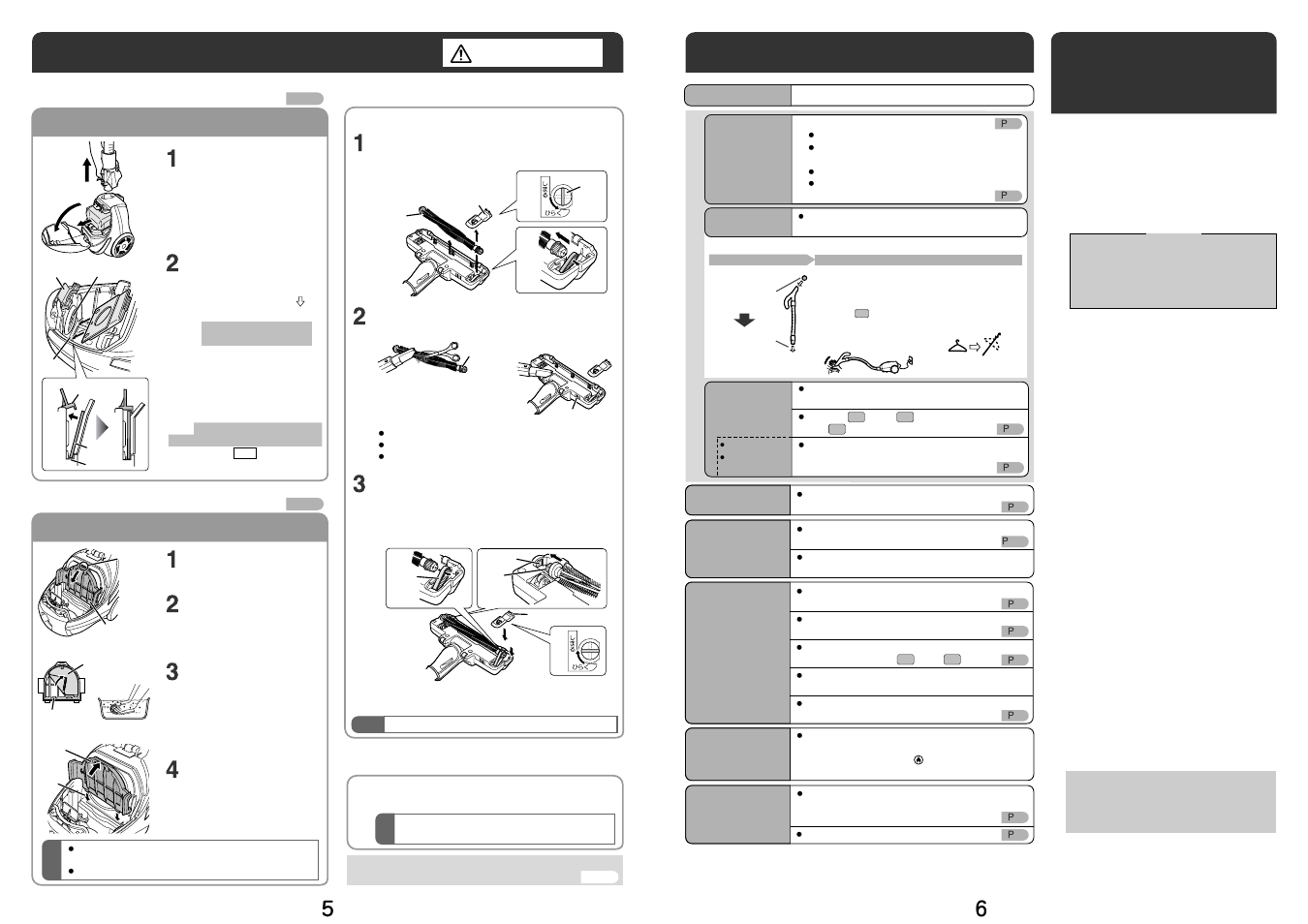 紙パックの交換とお手入れ, 故障かな, 保証とアフターサービス | MITSUBISHI ELECTRIC TC-CF6P User Manual | Page 4 / 5