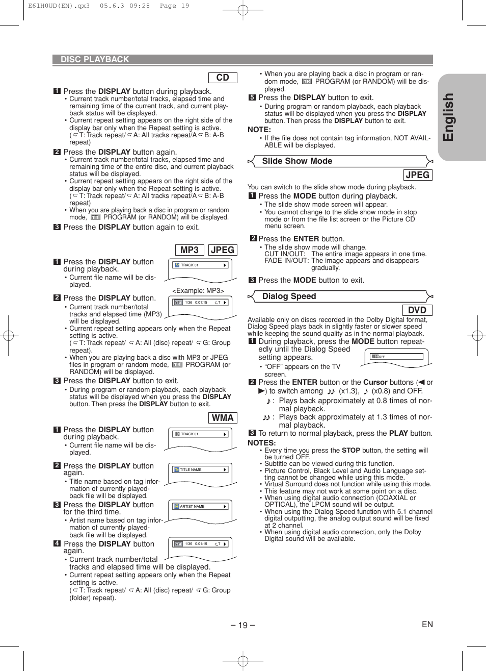 English, Jpeg, Jpeg mp3 | Denon DVD-556 User Manual | Page 19 / 54