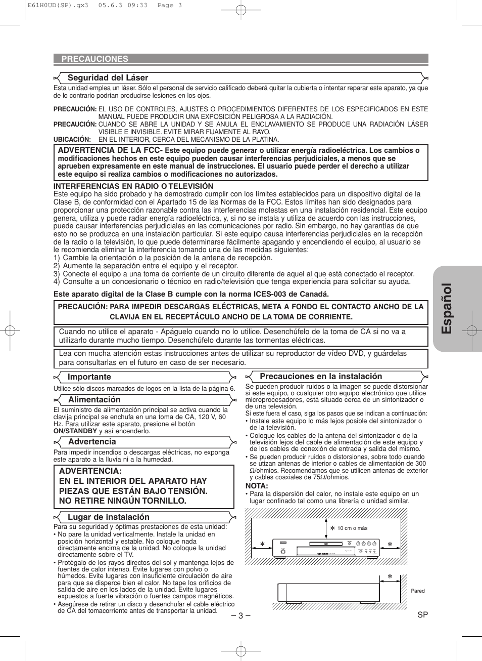 Espa ñ ol | Denon DVD-556 User Manual | Page 29 / 54