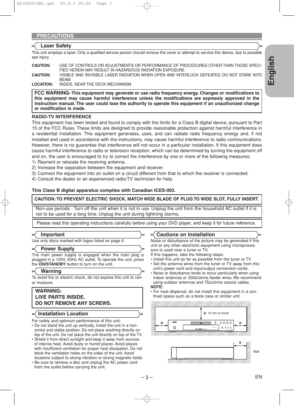 English | Denon DVD-556 User Manual | Page 3 / 54