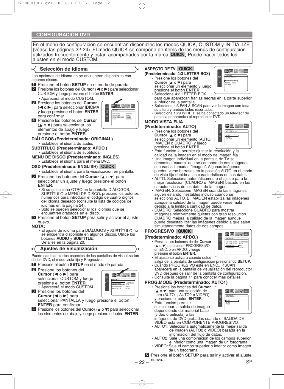 Puede hacer todos los ajustes en el modo custom, Selección de idioma, Ajustes de visualización | Denon DVD-556 User Manual | Page 48 / 54