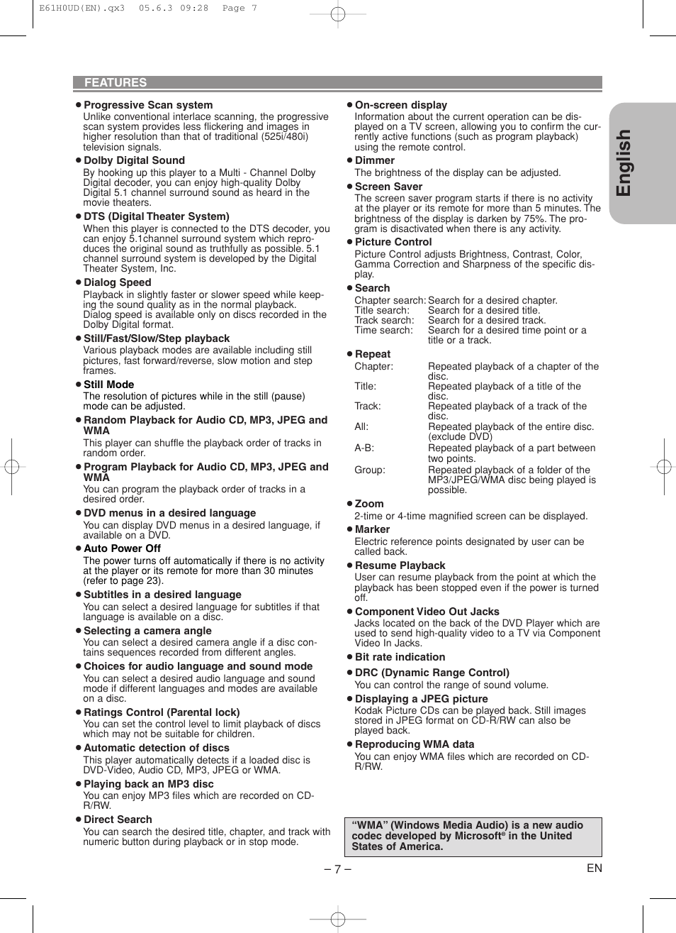 English | Denon DVD-556 User Manual | Page 7 / 54