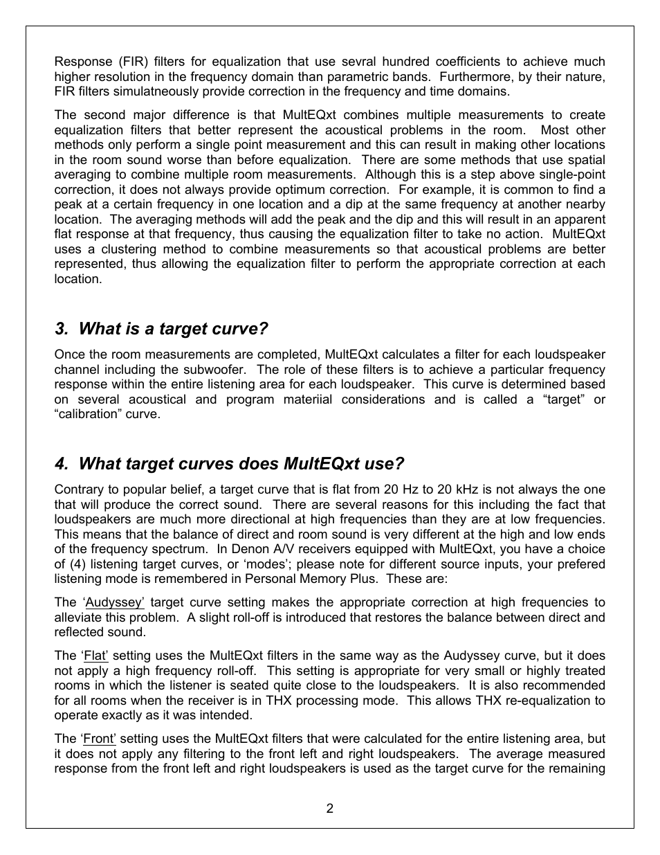 What is a target curve, What target curves does multeqxt use | Denon MULTEQXT AVR-4306 User Manual | Page 2 / 5