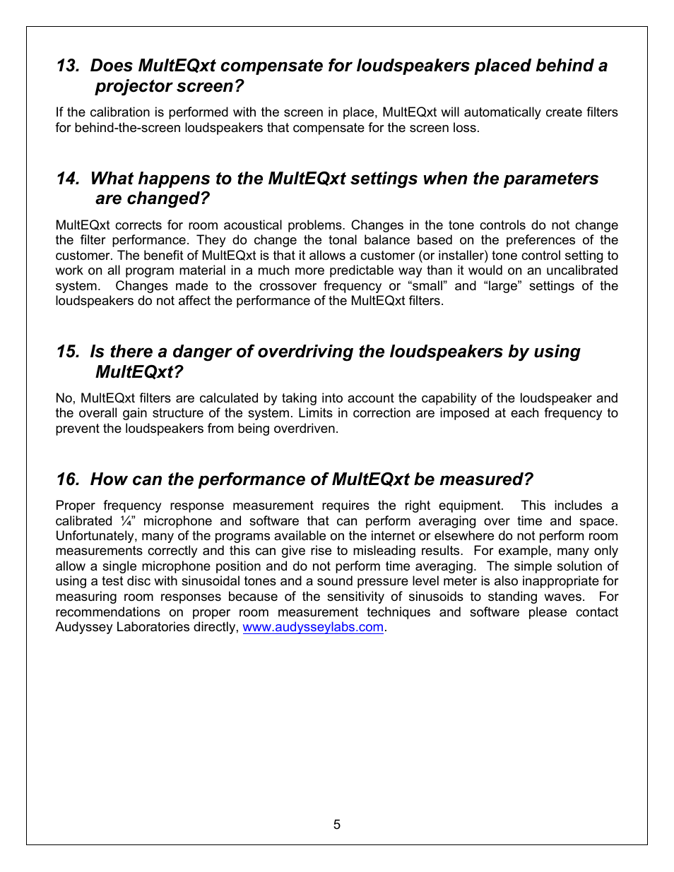 How can the performance of multeqxt be measured | Denon MULTEQXT AVR-4306 User Manual | Page 5 / 5