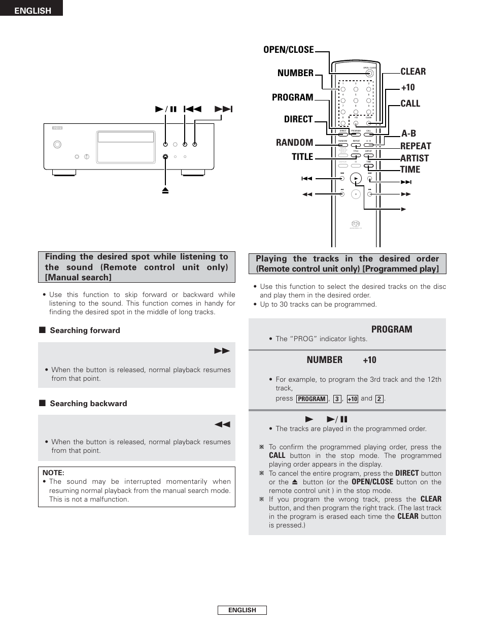 Program, Number | Denon DCD-1500AE User Manual | Page 14 / 90
