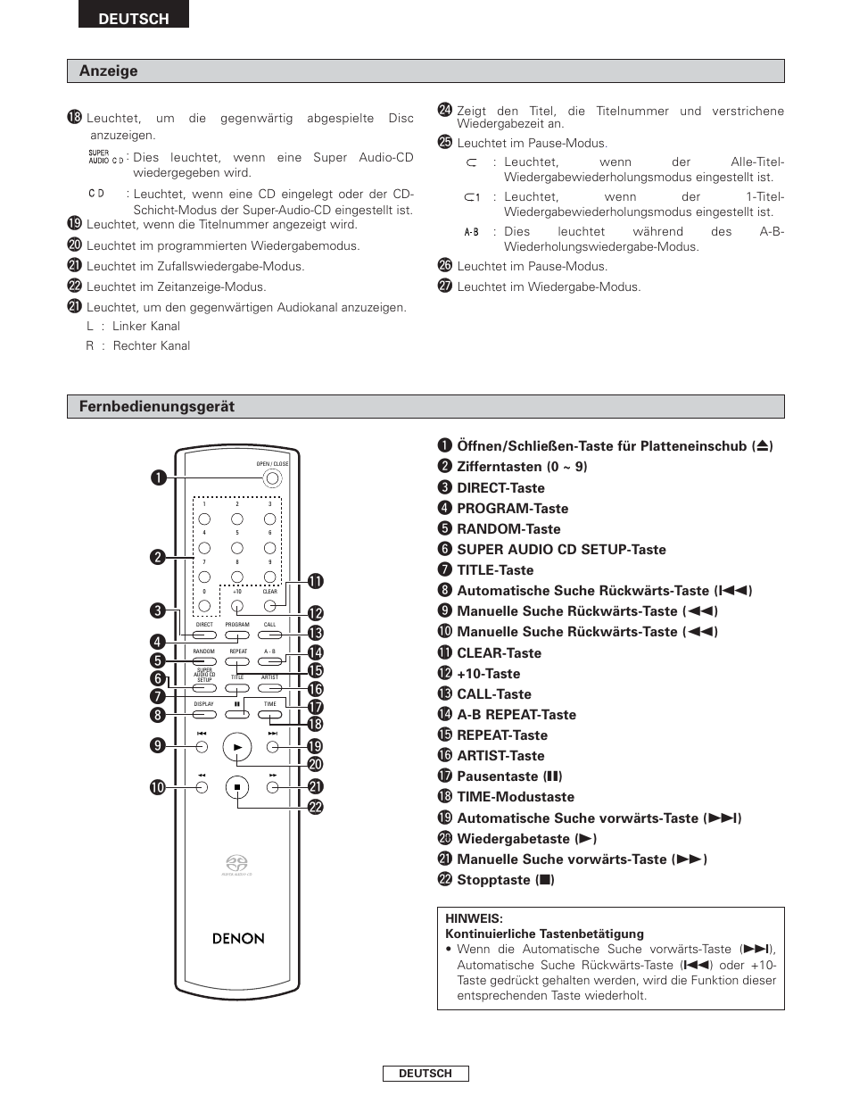 Denon DCD-1500AE User Manual | Page 22 / 90