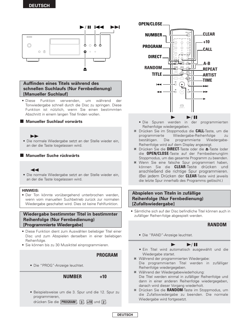 Program, Number, Random | Denon DCD-1500AE User Manual | Page 26 / 90