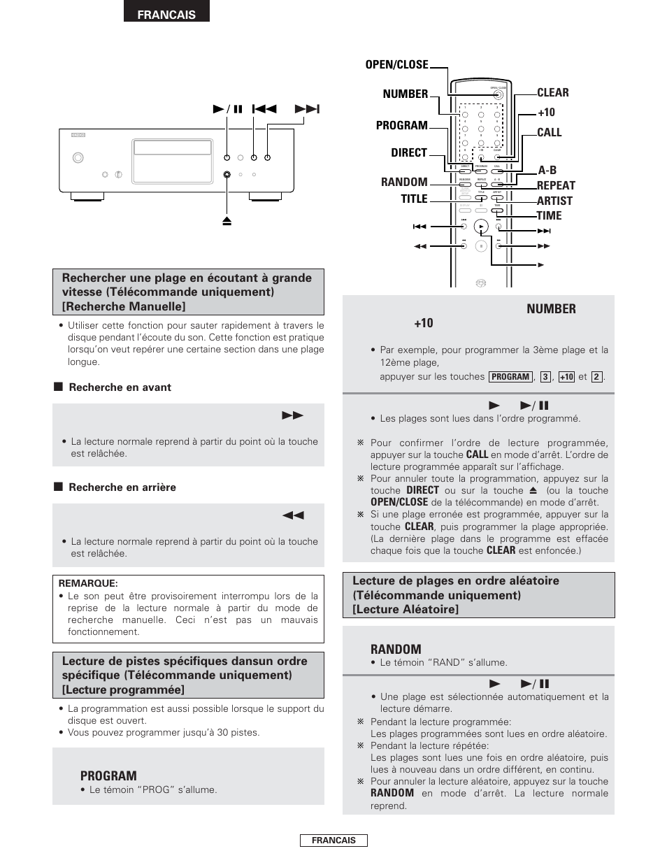 Program, Number, Random | Denon DCD-1500AE User Manual | Page 38 / 90